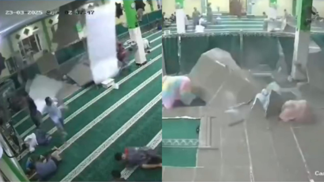Viral Detik-detik Plafon Masjid Ambruk Saat Jamaah Tengah Menjalankan Ibadah