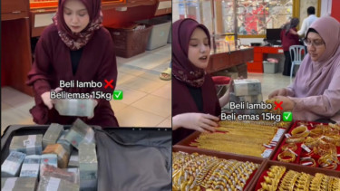 Wanita ini borong 15 kg emas dengan gepokan uang tunai.