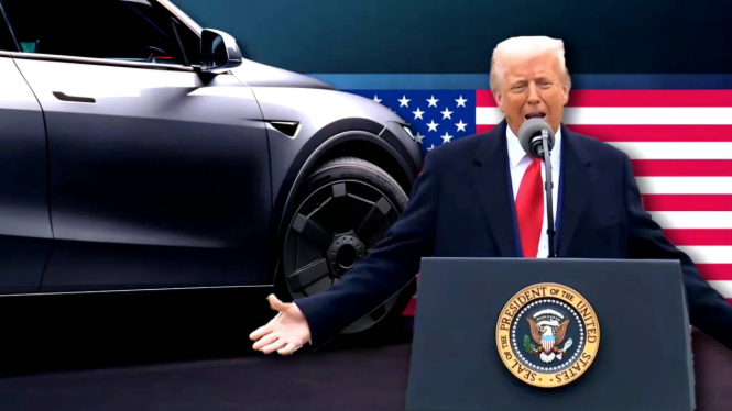 Ilustrasi Donald Trump dan kebijakan tarif mobil impor