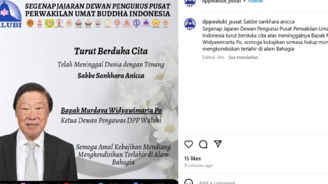 Murdaya Widyawimarta Po tutup usia [tangkapan layar]