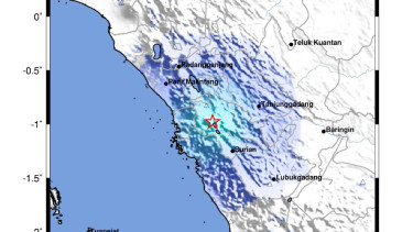 Peta guncangan gempa di Kabupaten Solok, Sumbar.