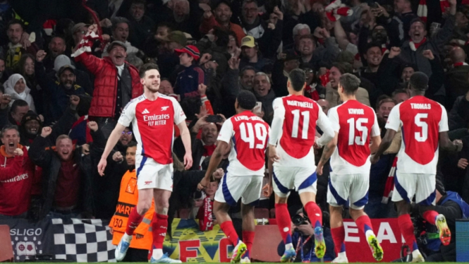 Declan Rice merayakan gol ke gawang Real Madrid