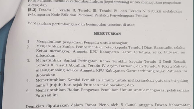 Cuplikan foto keputusan Nomor 278 - PKE-DKPP/XI/2024