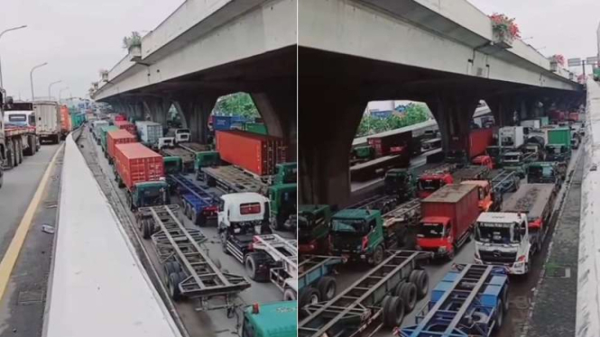 Kemacetan parah di Jalan Yos Sudarso Jakarta Utara, arah Pelabuhan Tanjung Priok