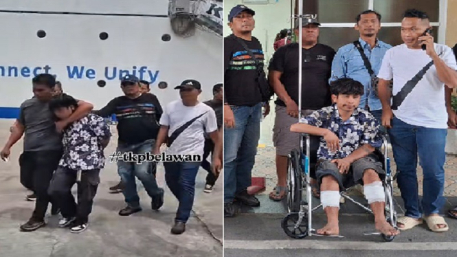 Foto kolase Riswandy, jalan tegap saat ditangkap, sampai Kantor Polisi kaki diperban.(istimewa/VIVA)