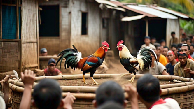 Ilustrasi sabung ayam.(Meta AI)