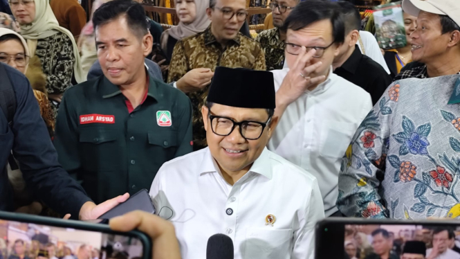 Menko bidang Pemberdayaan Masyarakat, Muhaimin Iskandar alias Cak Imin di Kompleks Parlemen, Senayan, Jakarta Pusat 