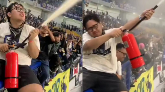 Viral Pria Diduga Suporter Persib Ini Semprotkan Alat Pemadam Api ke Udara