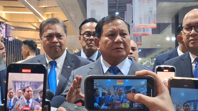 Presiden RI Prabowo Subianto usai acara Townhall Meeting Danantara bersama BUMN di JCC, Senayan, Jakarta Pusat, Senin, 28 April 2025