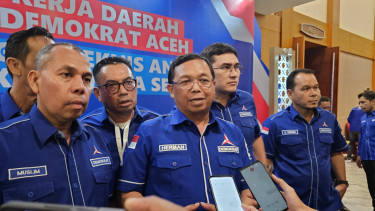 Sekjen DPP Partai Demokrat, Herman Khaeron saat menghadiri rakerda di Aceh. VIVA/Dani Randi 