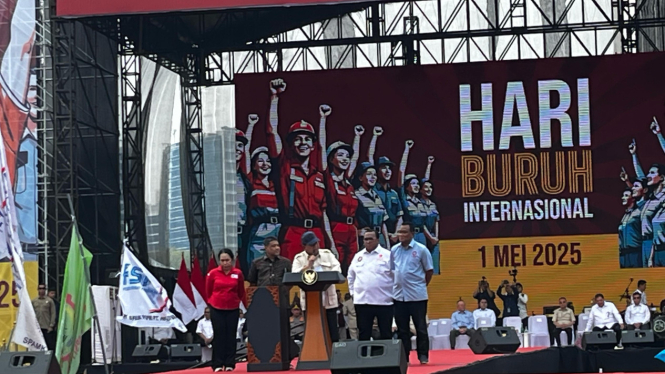 Presiden RI Prabowo Subianto di acara peringatan Hari Buruh