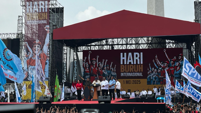 Presiden RI Prabowo Subianto di acara peringatan Hari Buruh