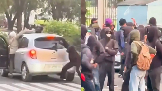 Miris! Seorang Ibu Dikeroyok Sekelompok Pemuda saat Demo Buruh: Mobil Dirusak