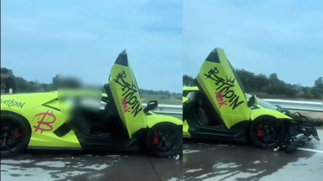 Lamborghini Bertulisan Bitcoin 100K Milik Crazy Rich Surabaya Kecelakaan di Tol