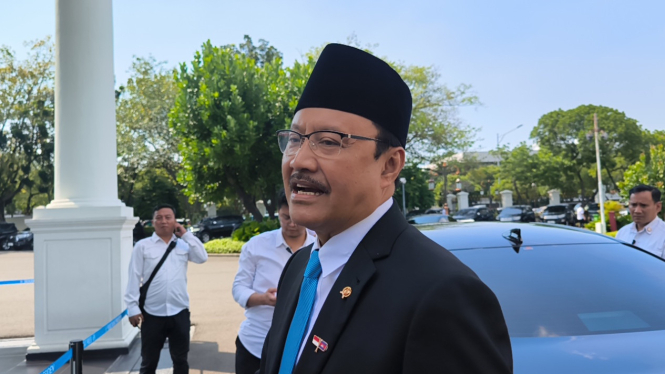 Menteri Sosial (Mensos), Saifullah Yusuf alias Gus Ipul di Kompleks Istana Kepresidenan, Jakarta Pusat, Senin, 5 Mei 2025