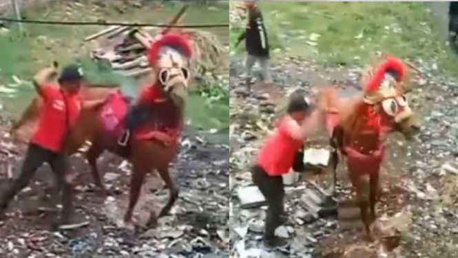 Aksi pria aniaya kuda di Cimahi