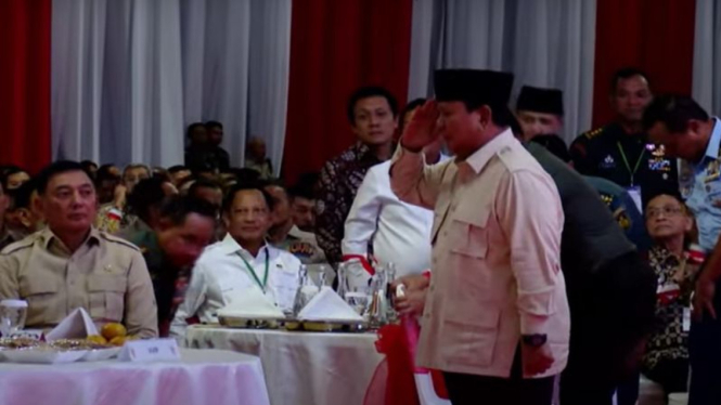 Presiden RI Prabowo Subianto saat halal bi halal dengan purnawirawan TNI.