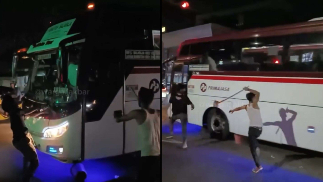 Sekawanan Pengamen Rusak Bus Primajasa