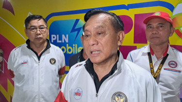 Ketua Umum PBVSI Komjen (Purn) Imam Sudjarwo usai laga Grand Final Proliga 2025 di GOR Amongrogo Yogyakarta