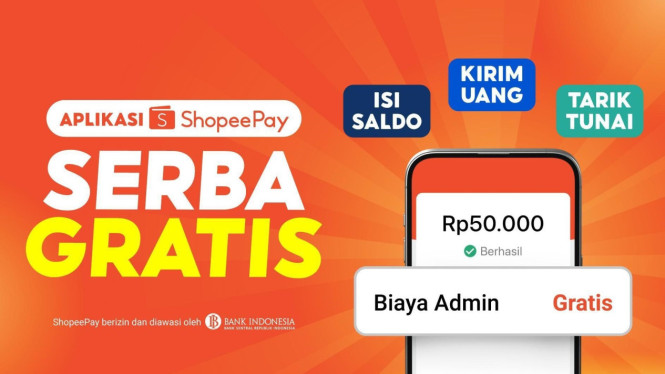 ShopeePay mengadakan program promosi dengan tema Aplikasi ShopeePay Serba Gratis