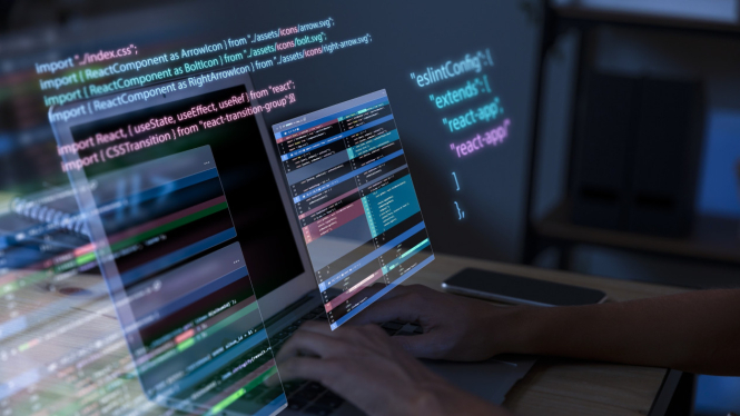 Ilustrasi laptop untuk coding.