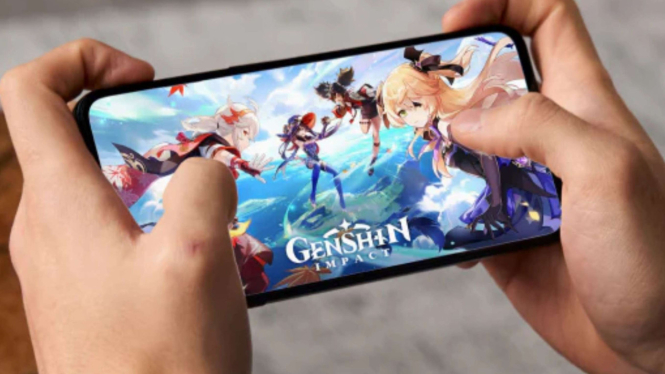 Ilustrasi bermain game di Smartphone