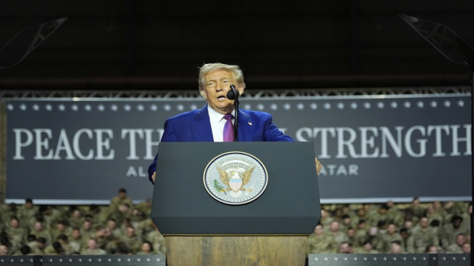 Presiden AS Donald Trump di Pangkalan Udara Al Udeid Air Base, Qatar