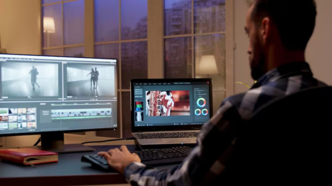 Ilustrasi edit video di laptop