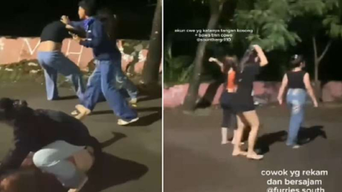 Tangkapan layar aksi tawuran remaja perempuan di Semarang