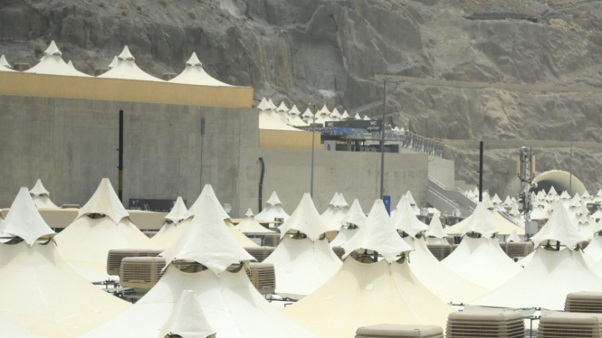 Penampakan tenda-tenda jemaah haji di Mina, Makkah, Arab Saudi, Rabu (21/5/2025)