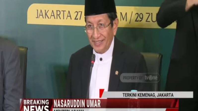 Menag Nasaruddin Umar saat konferensi pers sidang isbat awal Zulhijah 1446 H.