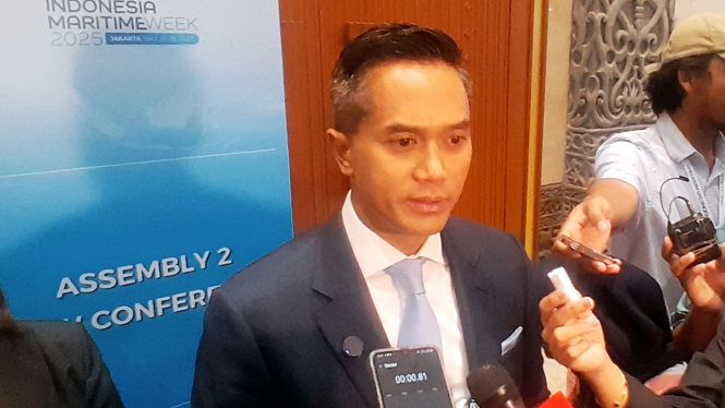 Ketua Umum Kadin Indonesia, Anindya Bakrie, saat ditemui di JCC Senayan, Jakarta Pusat, Rabu, 28 Mei 2025