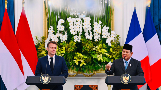 Presiden RI Prabowo Subianto dan Presiden Prancis, Emmanuel Macron di Istana Merdeka, Jakarta Pusat (sumber foto: Laily Rachev - Biro Pers Sekretariat Presiden)