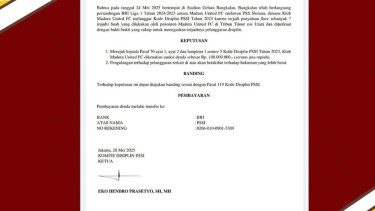 Surat Keputusan Komdis PSSI (Sumber: Instagram Madura United)