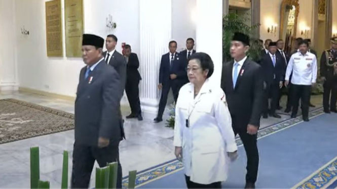 Presiden Prabowo Subianto, Ketum PDIP Megawati Soekarnoputri dan Wapres Gibran