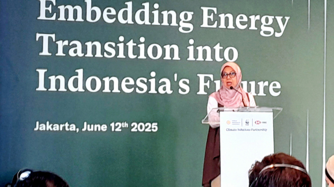 [Direktur Aneka EBTKE Ditjen EBTKE Kementerian ESDM, Andriah Feby Misna, di acara 'Climate Solutions Partnership (CSP) 2025' di kawasan SCBD, Sudirman, Jakarta Selatan, Kamis, 12 Juni 2025]