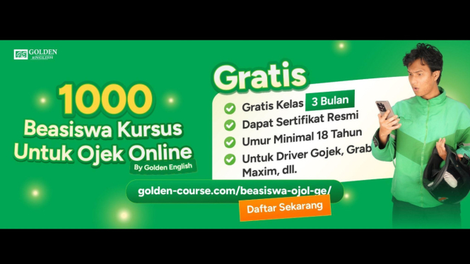 Golden English memberikan beasiswa gratis untuk diver ojol