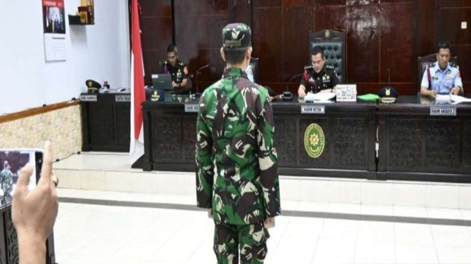 Terdakwa Kelasi Satu Jumran saat sidang vonis kasus pembunuhan jurnalis Juwita.