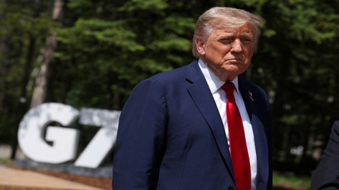 Presiden AS Donald Trump saat menghadiri KTT G7 Kanada