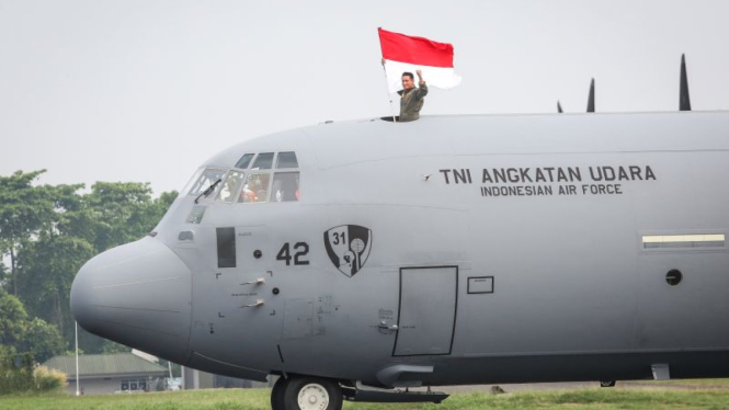 Pesawat C130J Super Hercules A1342 tiba di Lanud Halim Perdanakusuma