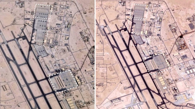 Citra satelit pada 5 Juni dan 19 Juni Pangkalan AS di Al Udeid sudah kosong