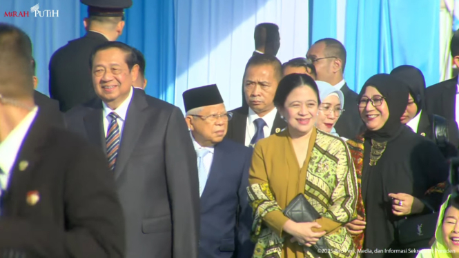 Momen SBY, Ma'ruf Amin hingga Puan Maharani hadiri peringatan acara HUT Bhayangkara ke-79 di Monas, Jakarta Pusat (sumber: tangkapan layar YouTube Sekretariat Presiden)