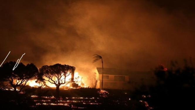 Sebuah rumah dilalap api saat kebakaran Palisades di Los Angeles, California