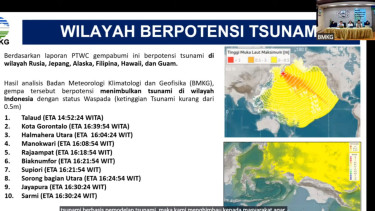 Peta wilayah Indonesia yang Berpotensi Tsunami pasca gempa Rusia