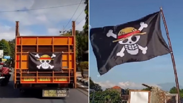 Bendera One Piece dipasang di truk