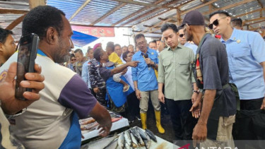 Wakil Presiden Gibran Rakabuming Raka meninjau pasar ikan di Jayapura, Papua
