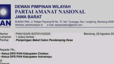 Surat penjaringan calon pendamping desa dari DPW PAN Jawa Barat