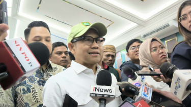 Menko Pemberdayaan Masyarakat sekaligus Ketua Umum PKB, Muhaimin Iskandar alias Cak Imin di Kantor DPP PKB, Jakarta
