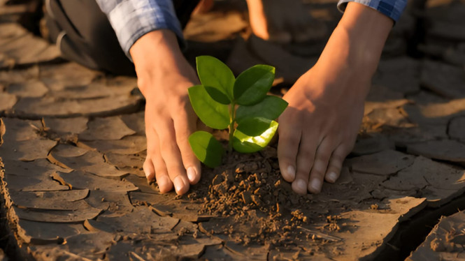 Pemuda menanam bibit pohon @ 2020 Piyaset [https://www.shutterstock.com/image-photo/hand-young-people-planting-small-plant-1746515330]