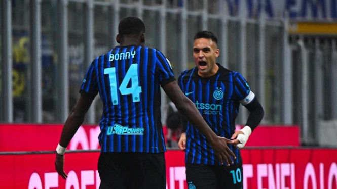 Pemain Inter Milan rayakan gol Lautaro Martinez
